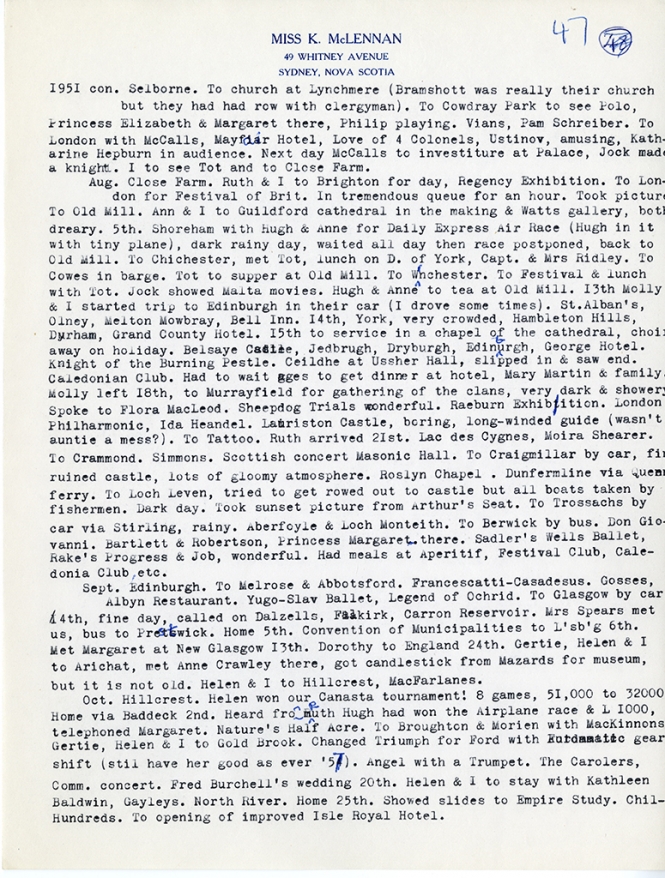 Katharine McLennan's Diary